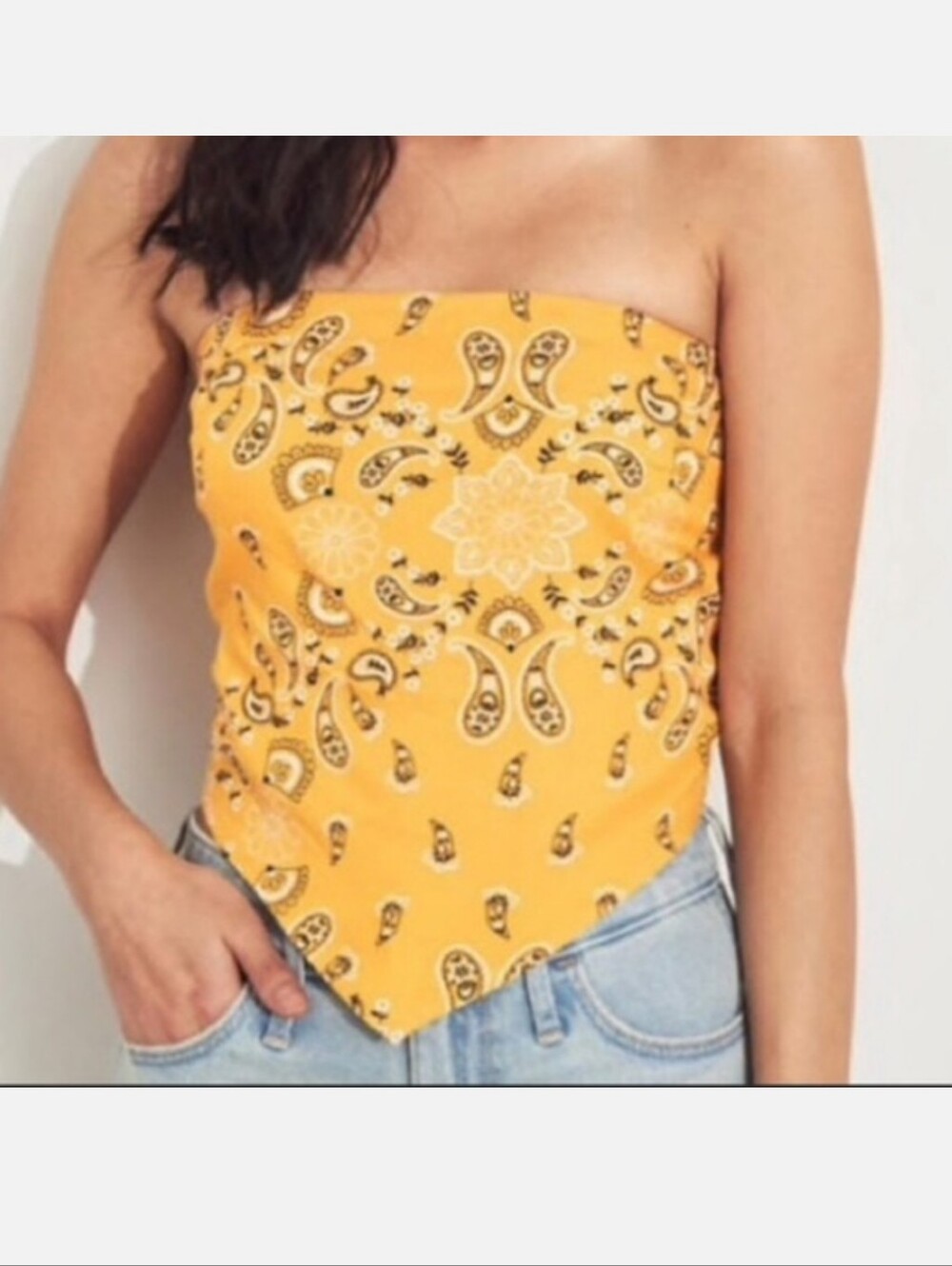Hollister Yellow Strapless Bandana Tie Western Festival Cropped Top Medium